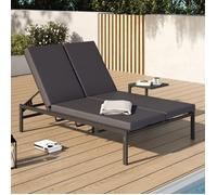 IDMarket - Lit Bain de Soleil Double, transat de Jardin inclinables Double, en Acier avec Matelas Gris Anthracite