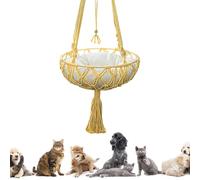 Lit balançoire en macramé à suspendre pour chat - Tissé à la main - Hamac de couchage en macramé pour chat | Lit suspendu pour chat - Balançoire portable bohème pour chat avec joint torique supérieur