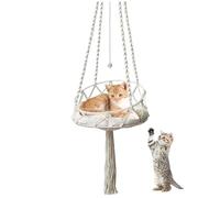 Lit balançoire pour chat, hamac pour chat 40, 6 x 129, 5 cm, balançoire en macramé avec rail incliné, style bohème avec pompon et boule en corde à suspendre pour la maison, le salon, l'intérieur, sans