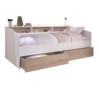 Lit banquette 2 tiroirs 90 x 200/190 cm - MDF - Mat décor chêne et blanc - JOY - 2339ENSE