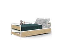 IDMarket - Lit Banquette 90 x 190 cm Detroit Convertible 180 x 190 cm hêtre et Blanc Style Industriel