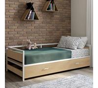 Lit Banquette 90 X 190 Cm Detroit Convertible 180 X 190 Cm Hêtre Et Blanc Style Industriel Blanc