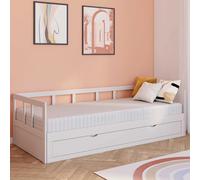 IDMarket Lit banquette Zoya 90 x 190 cm convertible 180 x 190 cm avec 1 tiroir de rangement blanc