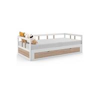 IDMarket - Lit Banquette 90 x 190 cm Zoya Convertible 180 x 190 cm Blanc et hêtre avec 1 tiroir de Rangement