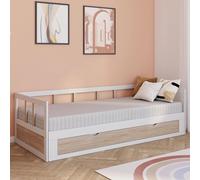 IDMarket - Lit Banquette 90 x 190 cm Zoya Convertible 180 x 190 cm Blanc et hêtre avec 1 tiroir de Rangement