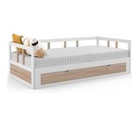 IDMarket – Lit banquette Zoya 90 x 190 cm convertible 180 x 190 cm blanc et hêtre avec 1 tiroir