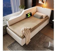 Lit banquette 90x190 cm FloraGrace N616P192898B en velours beige - coffre et USB-C - Style classique