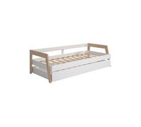 Lit Banquette 90x200cm avec Tiroir en MDF et Pin Coloris Blanc et Naturel - HOARA -