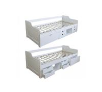 Homestyle4u - Lit superposé en bois blanc 90x200 cm avec coffre et sommier à lattes