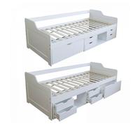 Homestyle4u Single Cabinet tiroir de Rangement Pin Lit, Bois, Blanc, 205 x 96 x 30 cm