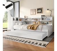 Lit Banquette en Pin avec Rangement et Lit Gigogne, Blanc, 90x200 cm