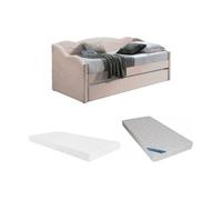 Lit banquette gigogne 2 x 90 x 190 cm - Velours - Rose + Matelas - LENVIA