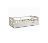 Lit banquette gigogne 90x190 en MDF laqué blanc et pin massif naturel - ELISIANE -