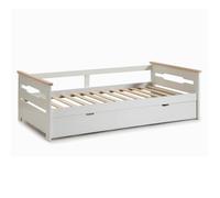 Lit banquette gigogne 90x190 en MDF laqué blanc et pin massif naturel - ELISIANE