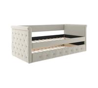 Lit banquette gigogne capitonné - 2 x 90 x 190 cm - Tissu - Beige - LOUISE