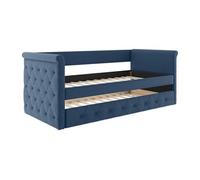Lit banquette gigogne capitonné LOUISE - 2x90x190cm - tissu bleu