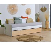 Lit Banquette Gigogne Landes Blanc & Bois Massif 90X190