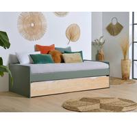 Lit Banquette Gigogne Landes Kaki Et Bois Massif 90X190