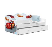 Lit Banquette Neli Cars 80x160 Blanc Livré avec sommiers, tiroir et matelas en mousse de 7cm