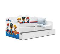 Lit Banquette Neli Pat Patrouille 80x160 Blanc Livré avec sommiers, tiroir et matelas en mousse de 7cm