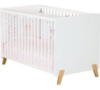 Lit bébé - 120 x 60 cm - Babyprice Joy Naturel - Blanc - Sur pieds en bois naturel