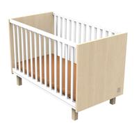 Lit bébé 120x60 avec pieds décor chêne velours et balustres blancs