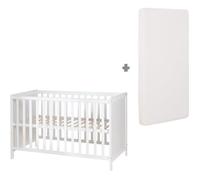 Lit Bébé 2 en 1 ROBA - Blanc - 60x120 cm - Lit Cododo avec 5 Barres Amovibles - Hauteur Réglable