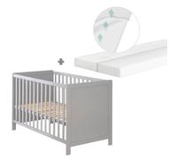 roba Lit Cododo 2en1 avec Sommier 60 x 120 + Matelas Respirant safe asleep - Convertible en Lit Bébé Indépendant - Réglable en Hauteur - 5 Barreaux Amovibles - Bois Laqué Gris
