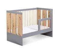 Lit bébé 2 en 1 transformable en lit avec barrière de sécurité - Gris et beige - 120 x 60 cm - Pauline