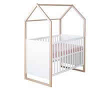 Lit bébé et cododo 2-en-1 - 60 x 120 cm - ROBA - CABANE - Chêne / Blanc