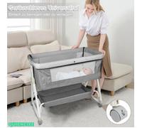 Lit bébé-6 positions réglables en hauteur-2 en 1 couffin pliable-table d'allaitement-gris lin-avec roulettes- 95*50*98-110cm