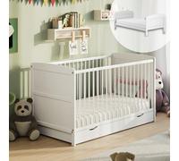 Lit bébé 60 x 120 cm avec tiroir, lit à barreaux, lit d'enfant, hauteur réglable et échelons amovibles en option avec matelas | Autres tailles : 70 x 140 cm | 60 x 120 cm : de la naissance à 3 ans