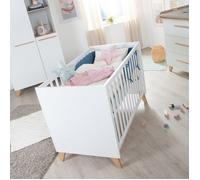 Lit Bébé 60 x 120 Transformable en Cododo ROBA - Leon - 6 Niveaux de Hauteur - Pieds en Bois Massif - Blanc