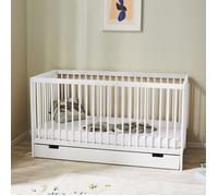 Lit bébé 60x120 avec tiroir - Lit à barreaux pour bébé - Réglable en hauteur - Barreaux amovibles - Bois de hêtre - Blanc