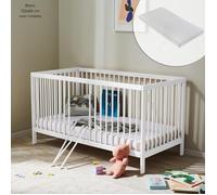 Kids Collective Lit bébé évolutif 60x120 & 70x140 cm + Matelas - Sommier 9 hauteurs, barreaux Amovibles, hêtre Massif | Naissance à 3 Ans | Blanc