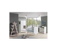 BODHI WHITE - Lit Bébé 60x120cm + Pack Commode + Armoire 2P + Etagère -