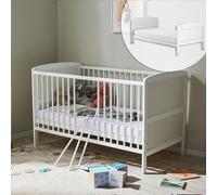 Lit bébé 70 x 140 cm - Lit bébé Convertible - Hauteur réglable et échelons Amovibles en Option - avec Matelas - Blanc - Bois Massif - Fabriqué en Europe