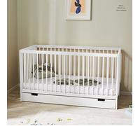 Lit bébé 70x140 avec tiroir - Lit à barreaux pour bébé - Réglable en hauteur - Barreaux amovibles - Bois de hêtre - Blanc