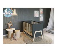 Lit bébé à barreaux MAGNUS - 120x60 cm - Côté coulissant - Réglable en Hauteur - Anthracite