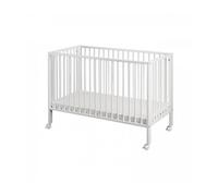Lit bébé à barreaux pliable - Marque - Modèle - Hêtre massif - Blanc - Matelas inclus