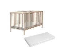 AT4 - Lit bébé en bois avec matelas ESSENTIEL Hêtre Brut 70 x 140 cm