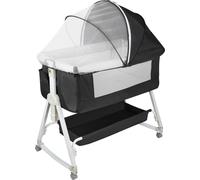 Lit bébé avec table à langer Lit d'appoint réglable en 6 positions Poussette avec roulettes & moustiquaire 90x50x110cm Noir