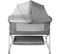 Lit bébé avec table à langer Lit d'appoint réglable en 6 positions Poussette avec roulettes & moustiquaire 90*50*110cm Gris lin