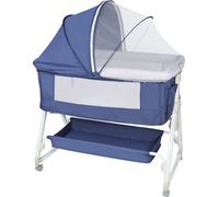 Lit bébé avec table à langer Lit d'appoint réglable en 6 positions Poussette avec roulettes & moustiquaire 90x50x110cm bleu marine