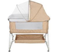 Lit bébé avec table à langer réglable en 6 positions Lit d'appoint Poussette avec roulettes & moustiquaire 90x50x110cm crème