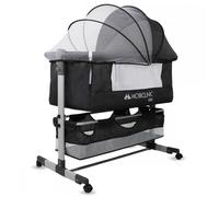 Mobiclinic®, Lit bébé 3 en 1, Nuit, Lit cododo, Hauteur réglable, Matelas, Moustiquaire, Roues 360°, Sangles de Fixation, Panier de Rangement, Jusqu'à 20 kg, Noir