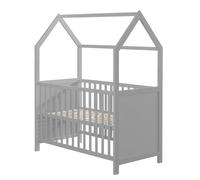 ROBA Lit Bébé Cabane 60x120 cm - Convertible en Lit Cododo - Réglable en Hauteur - Bois Laqué Gris gris TU