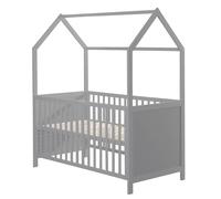 Lit bébé cabane évolutif en bois fsc® - lit bébé convertible en lit junior taupe - gris 70X140