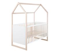 ROBA Lit Bébé Cabane 70 x 140 cm - Convertible + Réglable en Hauteur - Lit Évolutif avec 3 Barreaux Amovibles - Bois Naturel -