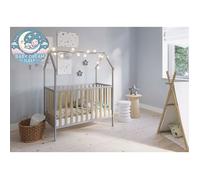 Lit bébé cabane LISE - 120x60 cm - Côté coulissant - Réglable en Hauteur - Gris